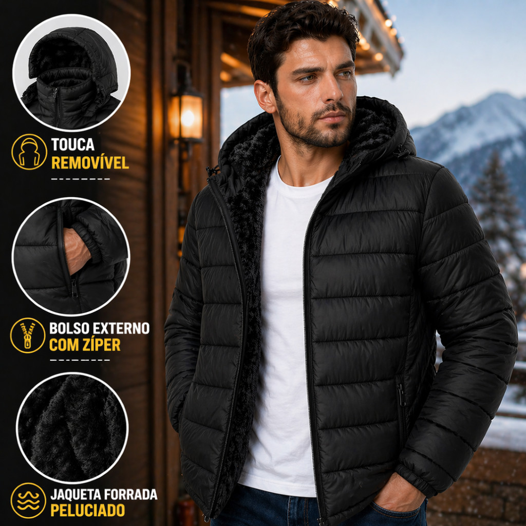 Jaqueta Puffer Bobojaco Masculina Forrada Peluciad