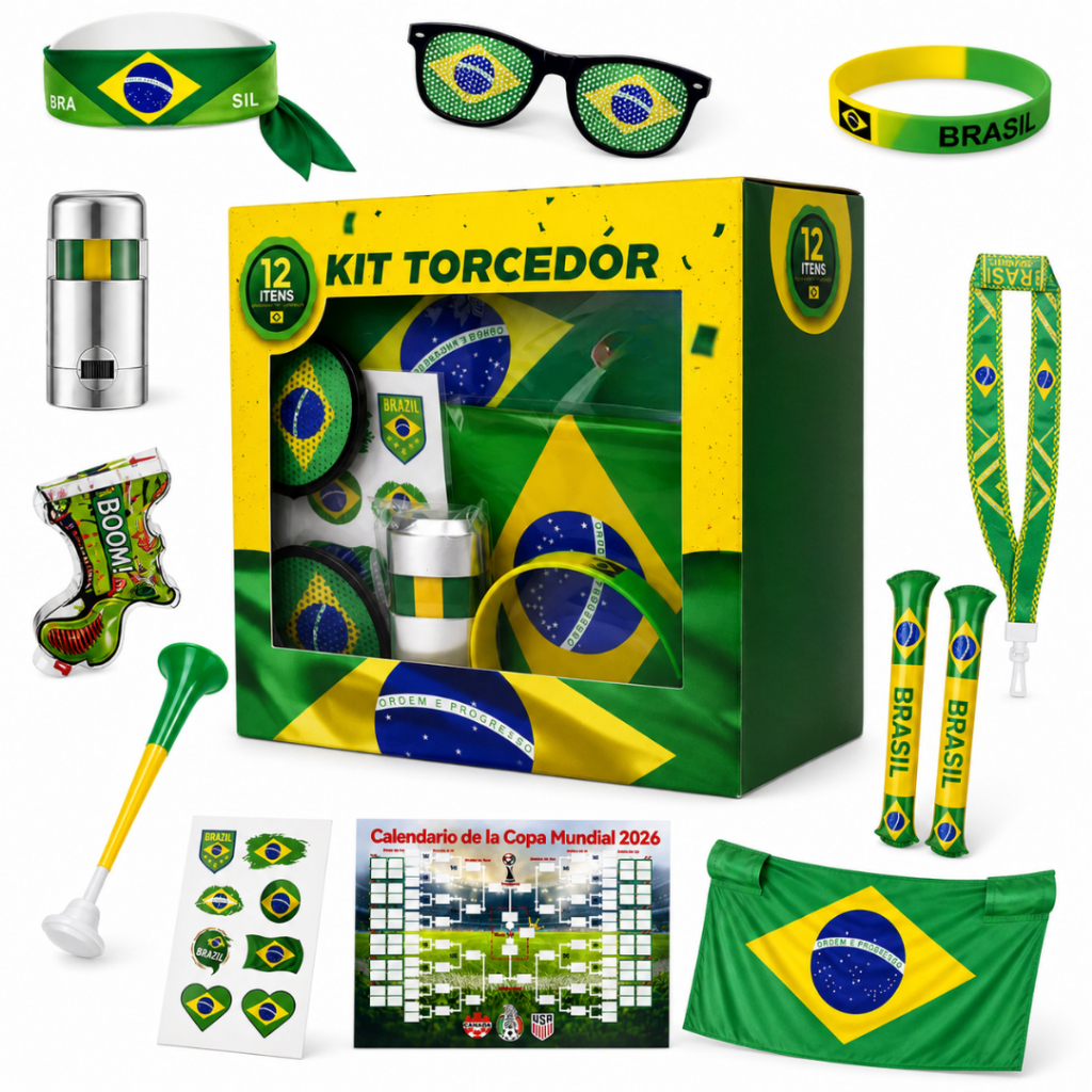 Kit Copa do Mundo 2026 Torcedor de Futebol Brasil 