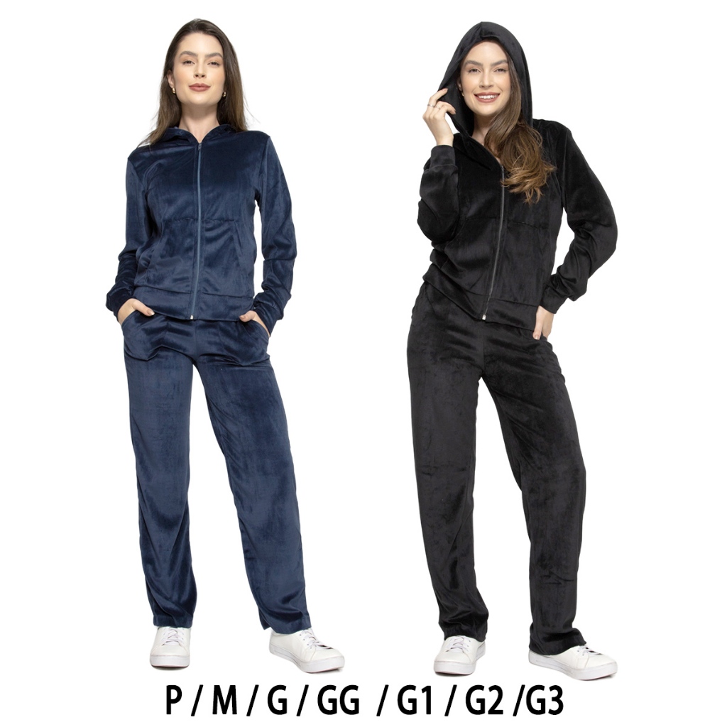 HBD Conjunto Feminino Capuz e Zíper Em Tecido Vel
