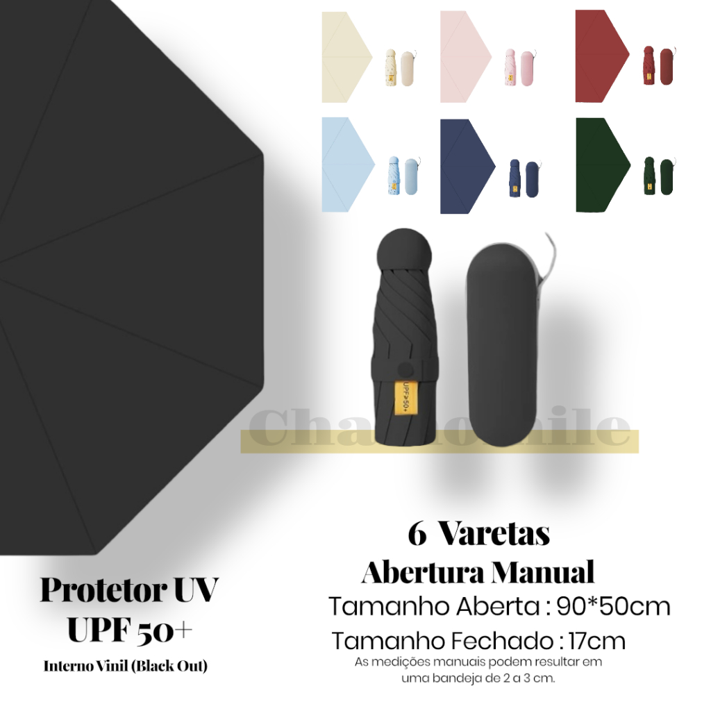 Guarda-Chuva Mini Cápsula de Bolsa Portátil Blac