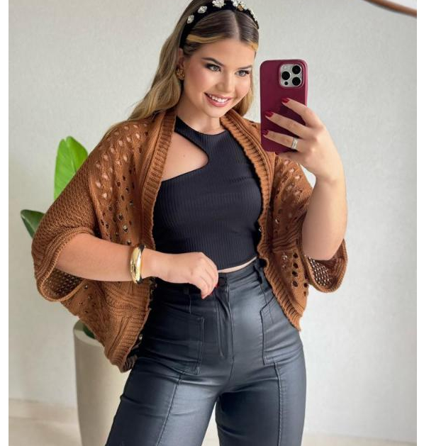 CAPA KIMONO TRICOT TRICOT CROCHE PLUS SIZE FEMININ