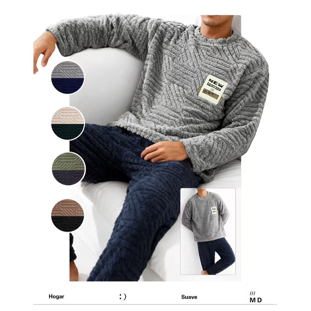 Conjunto Pijama Masculino Peluciado Inverno Manga 