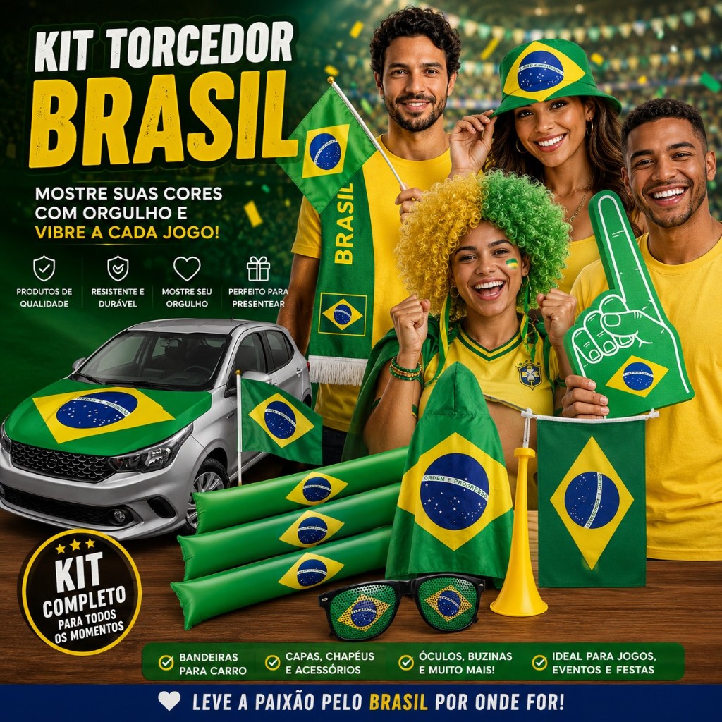Kit Torcedor Brasil Completo Bandeira Capa Cacheco