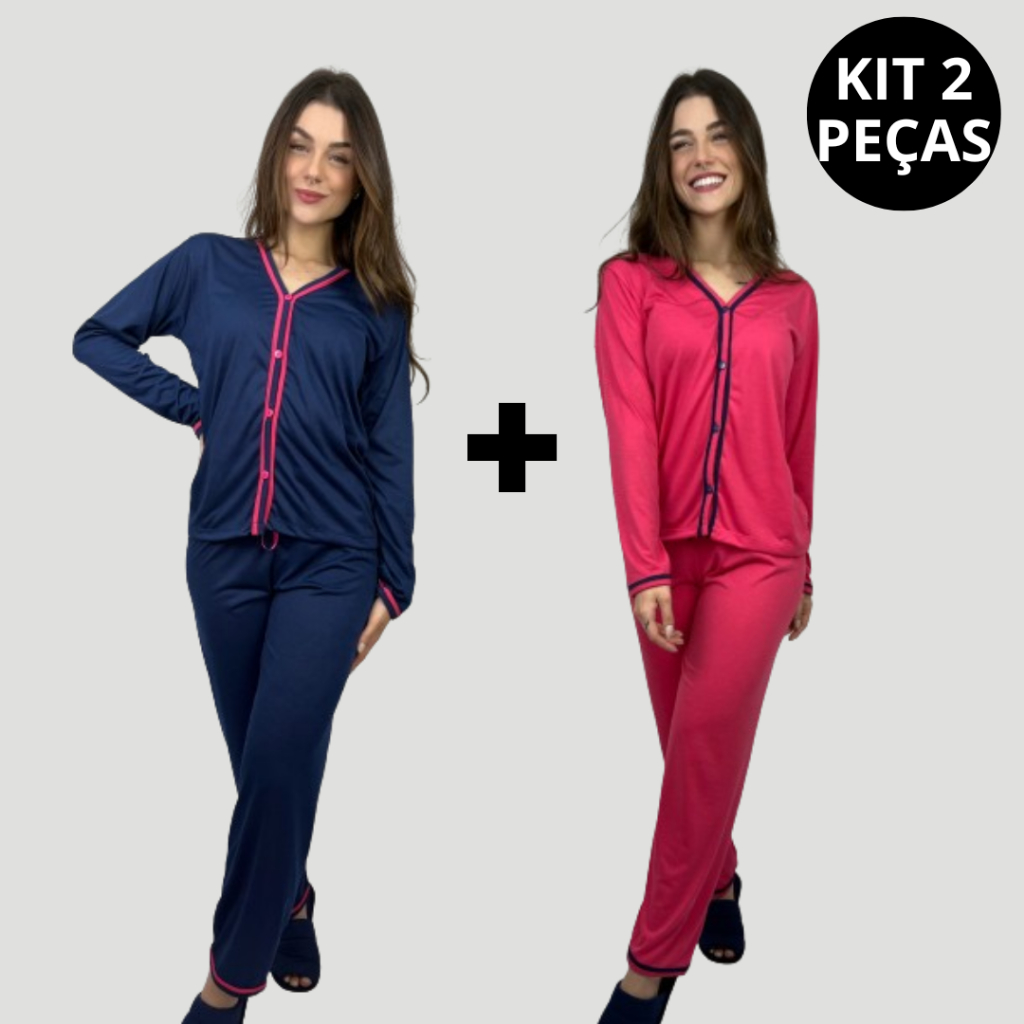 Kit 2 Peças Pijama Longo Inverno Blogueira Malha