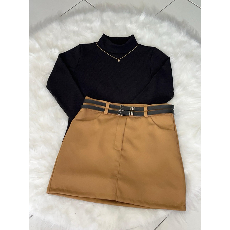 Conjunto: Body manga longa com gola alta-Short sai