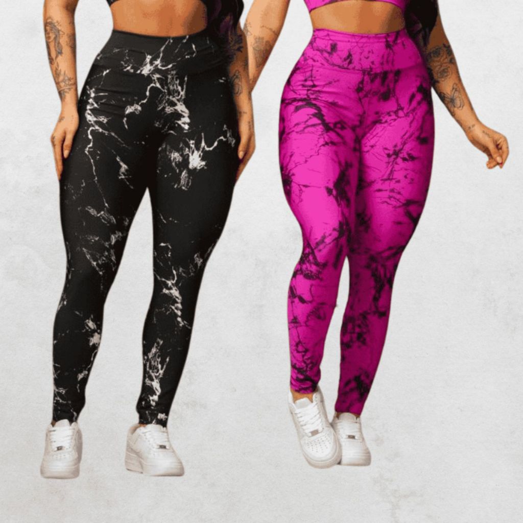 Kit 2 Calças Legging Feminina Marmorizada Tie-Dye