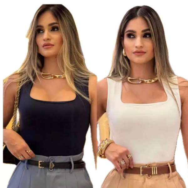 kit 2 Blusa Regata Feminina Quadrado Básica Femin