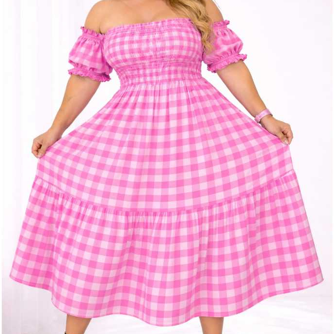Vestido Xadrez Plus Size Festa Junina Lastex Solti