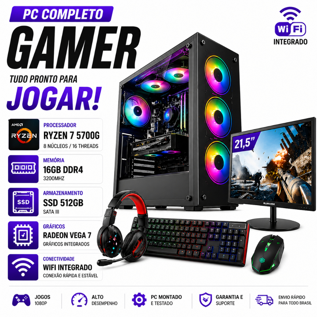 Pc Completo Gamer Ryzen 7 5700g Ssd 512gb 16gb 320