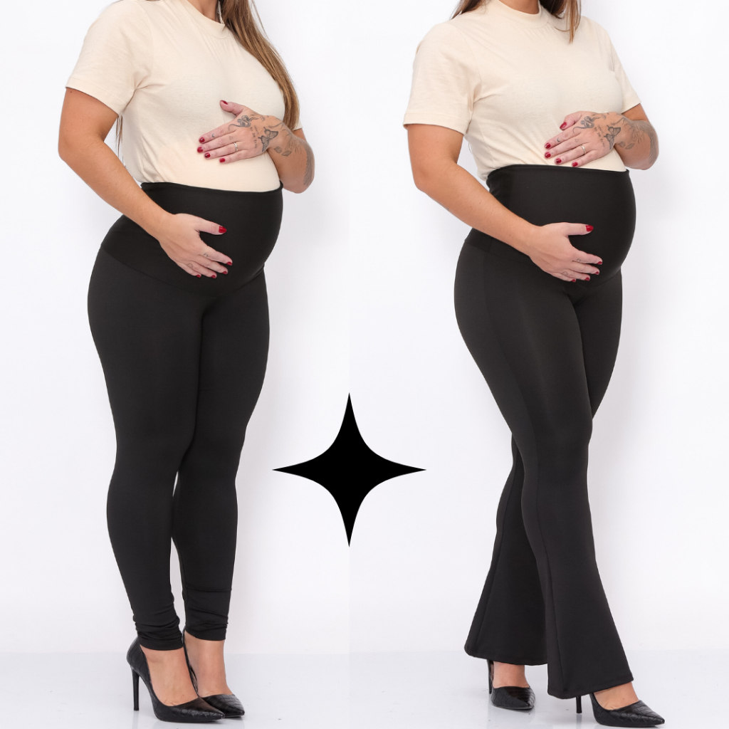 Kit 2 Leggings Gestante Flare + Básica Maternidad