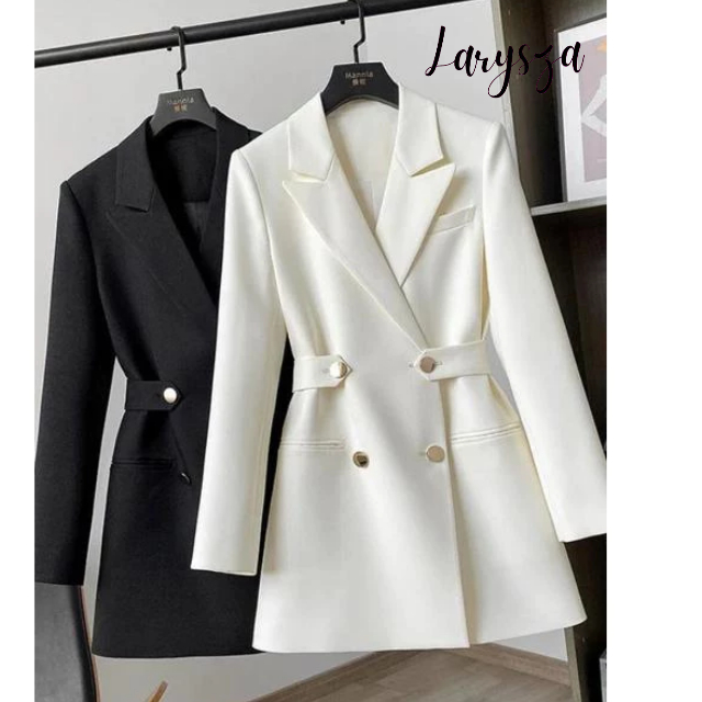 Blazer Feminino Alfaiataria, Bolsos e Cinto Ajusta