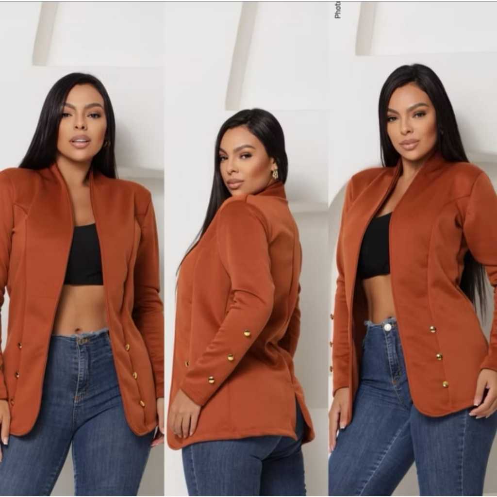 Blazer Social Liso 12  Botões Alongado Feminino A