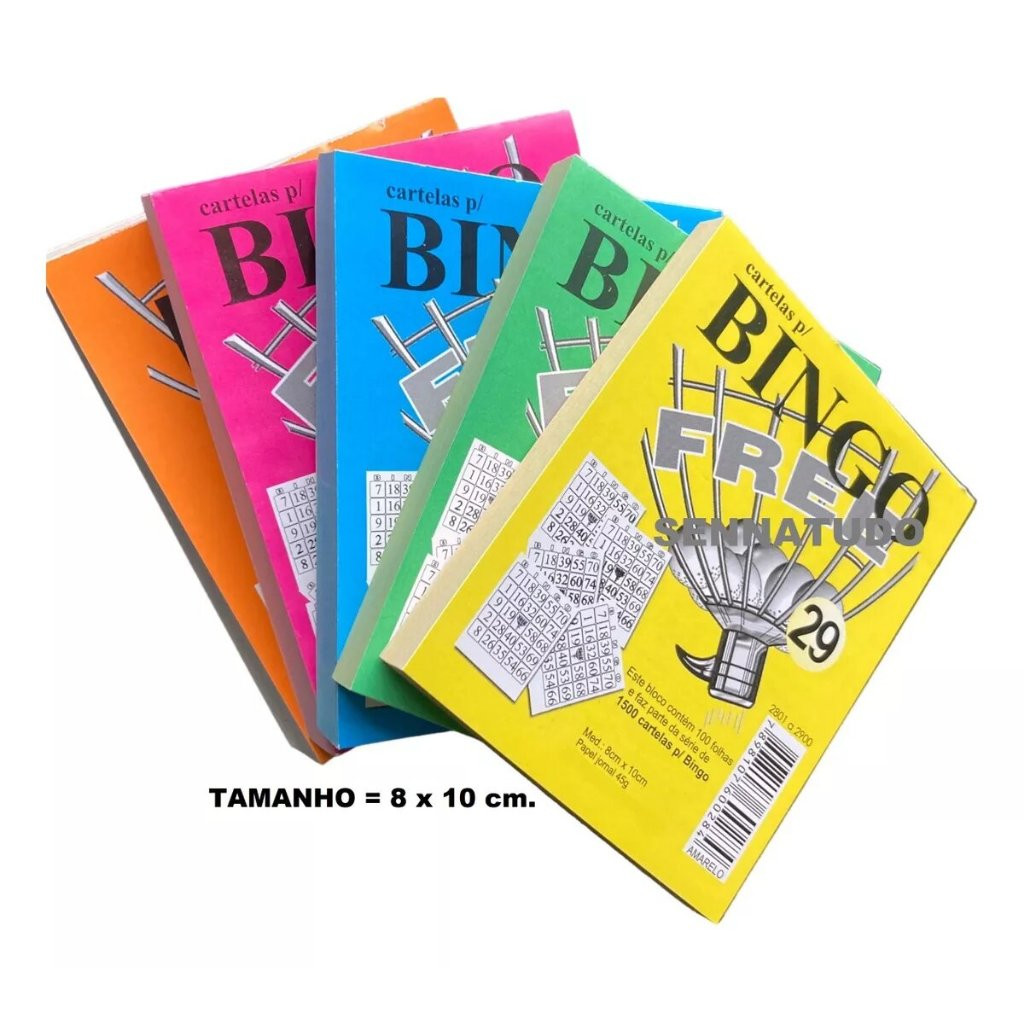 15 Cartelas de Bingo Blocos Coloridos 100fls Total
