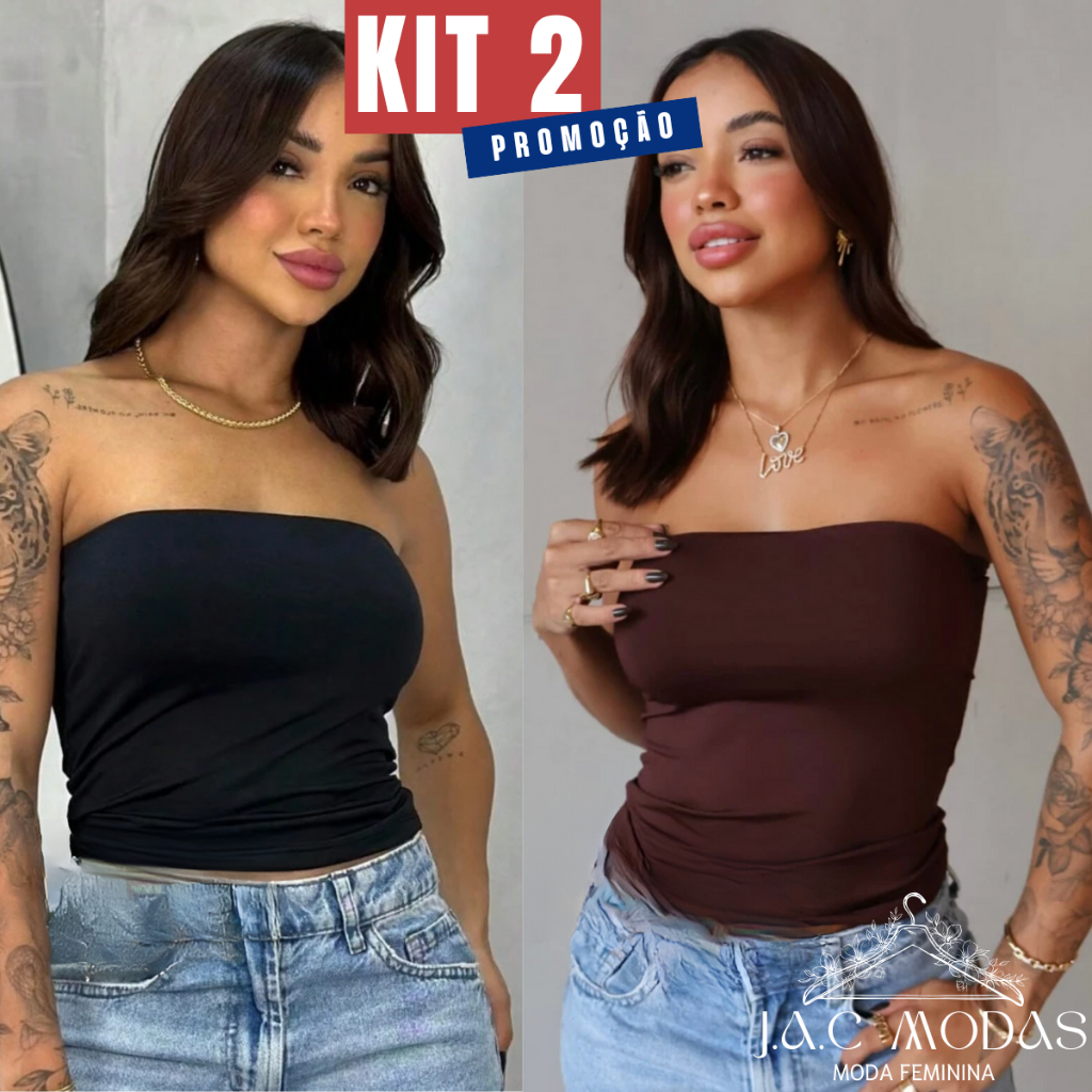 Kit Cropped Tube Top Faixa Suplex Verão Blogueira
