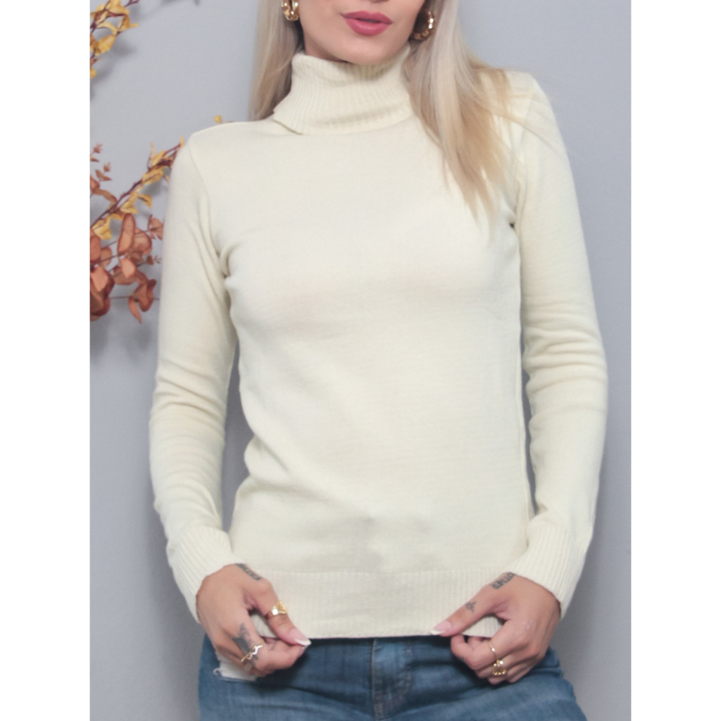 Maria W Modas Blusa Gola Alta Femininas Básica Tr