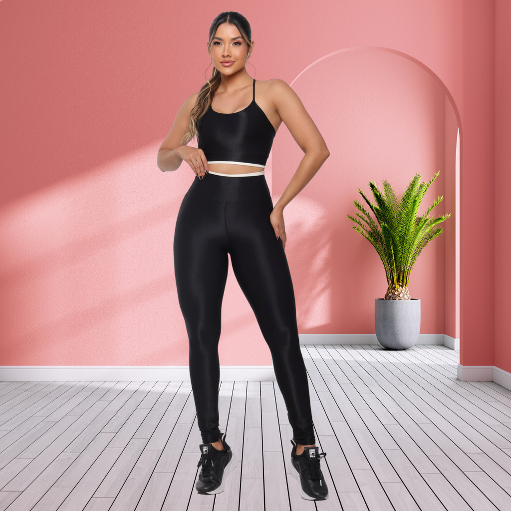 Conjunto Legging + Top Canelado Fitness Feminino A
