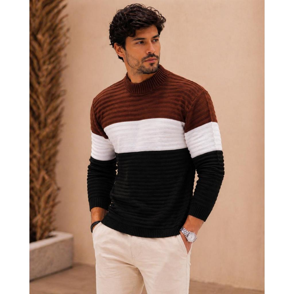 Sueter tricot masculino blusa de frio gola redonda