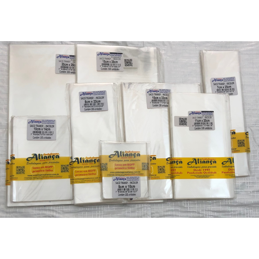 100 Sacos Transparentes em Bopp cristal sem lacre