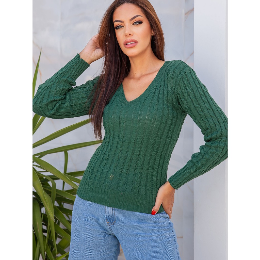 tricot linha gola v transinha basica sueter fina