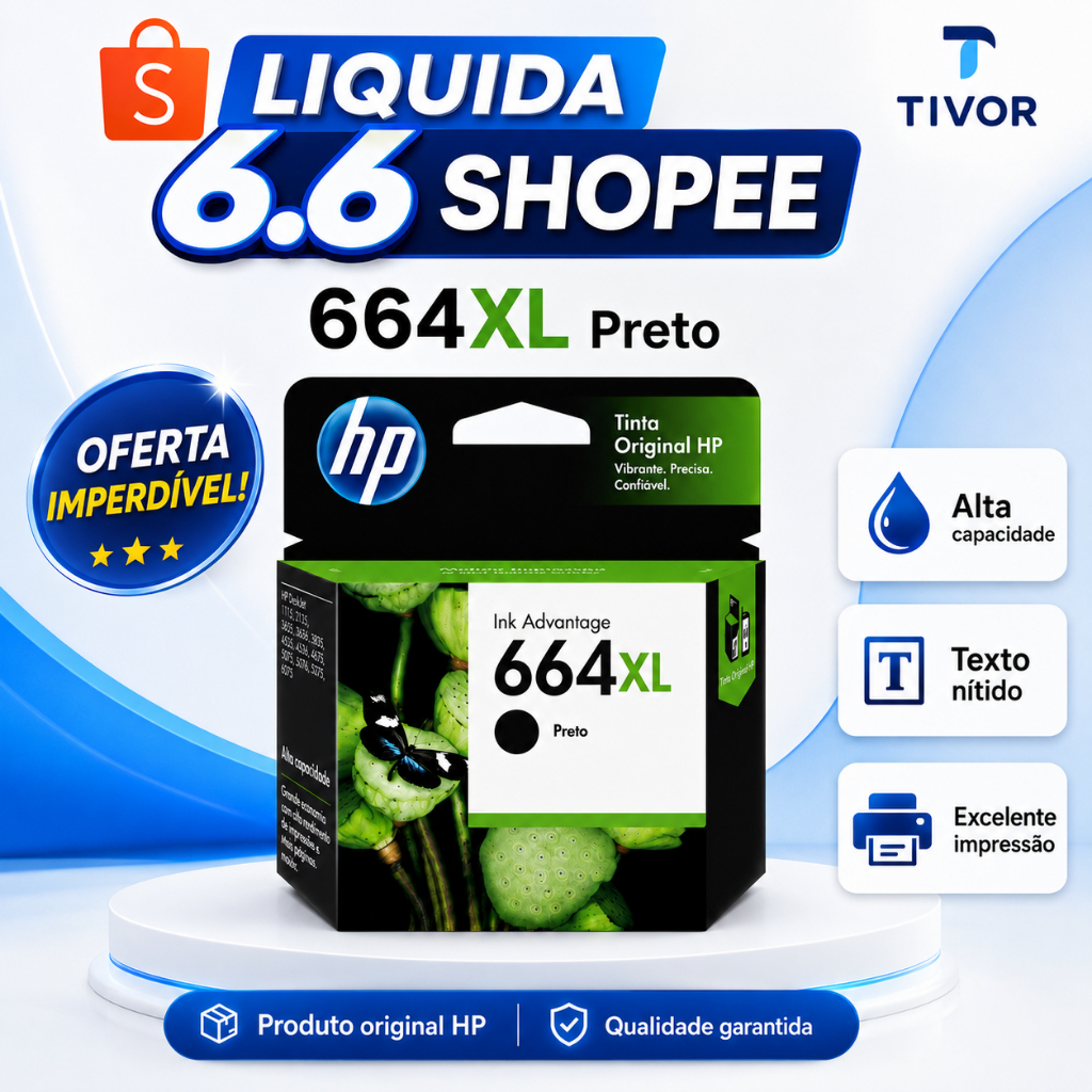 Cartucho de Tinta BK Impressora 664 XL Preto F6v31