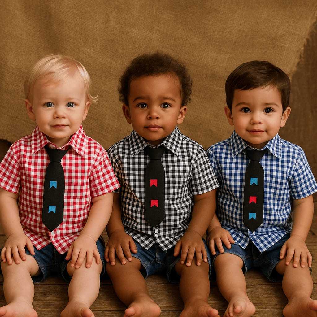 Camisa Infantil Xadrez com Gravata Manga Curta Soc