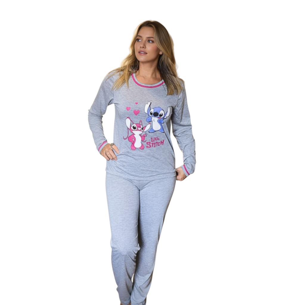 Pijama Longo Feminino Inverno Adulto em Malha Prem