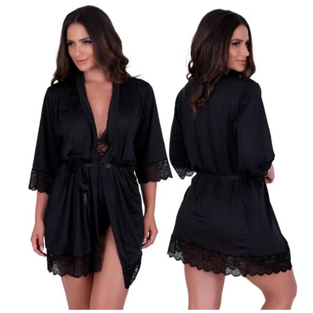 Robe Romantic Com Detalhes em Renda Roupão Confor