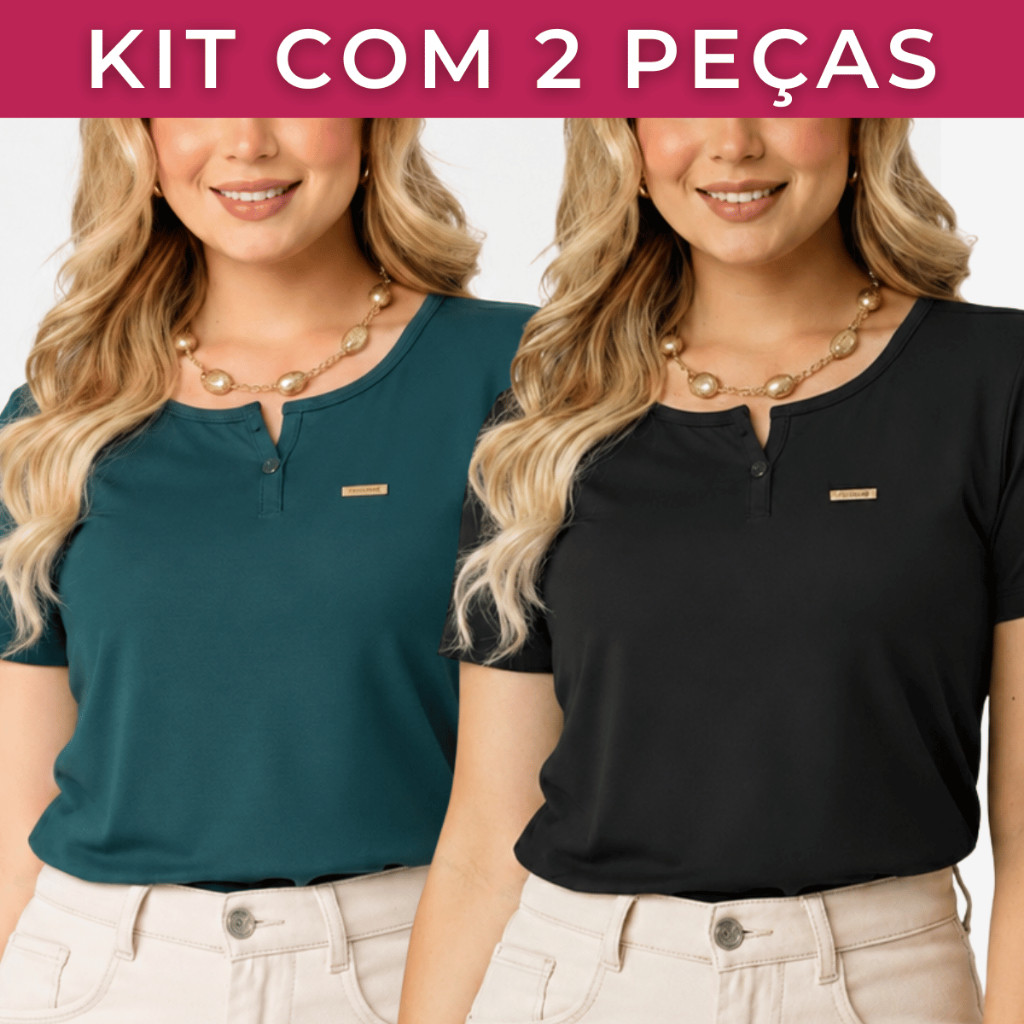 Kit 2 Blusa Feminina Estilosa Gola Botões Moda B�