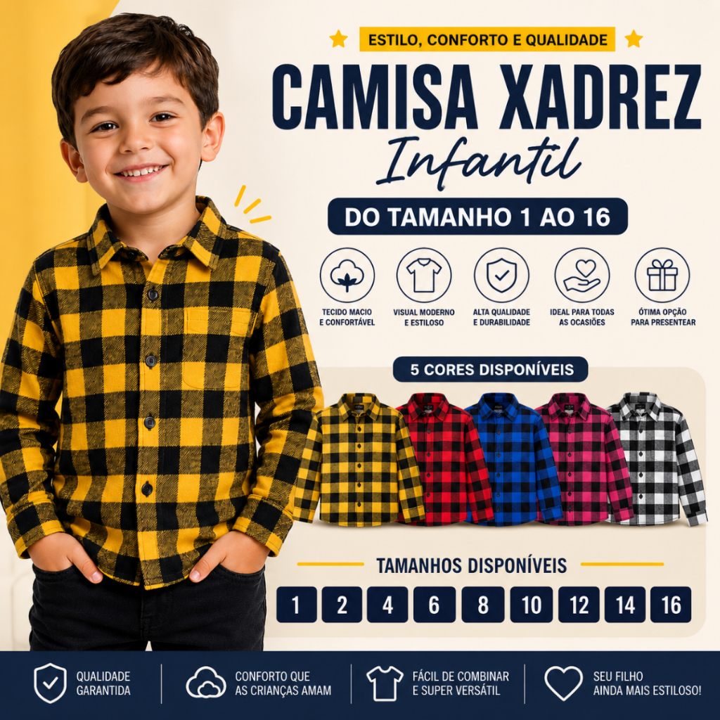 Camisa Blusa Infantil Xadrez Flanelada Manga Longa