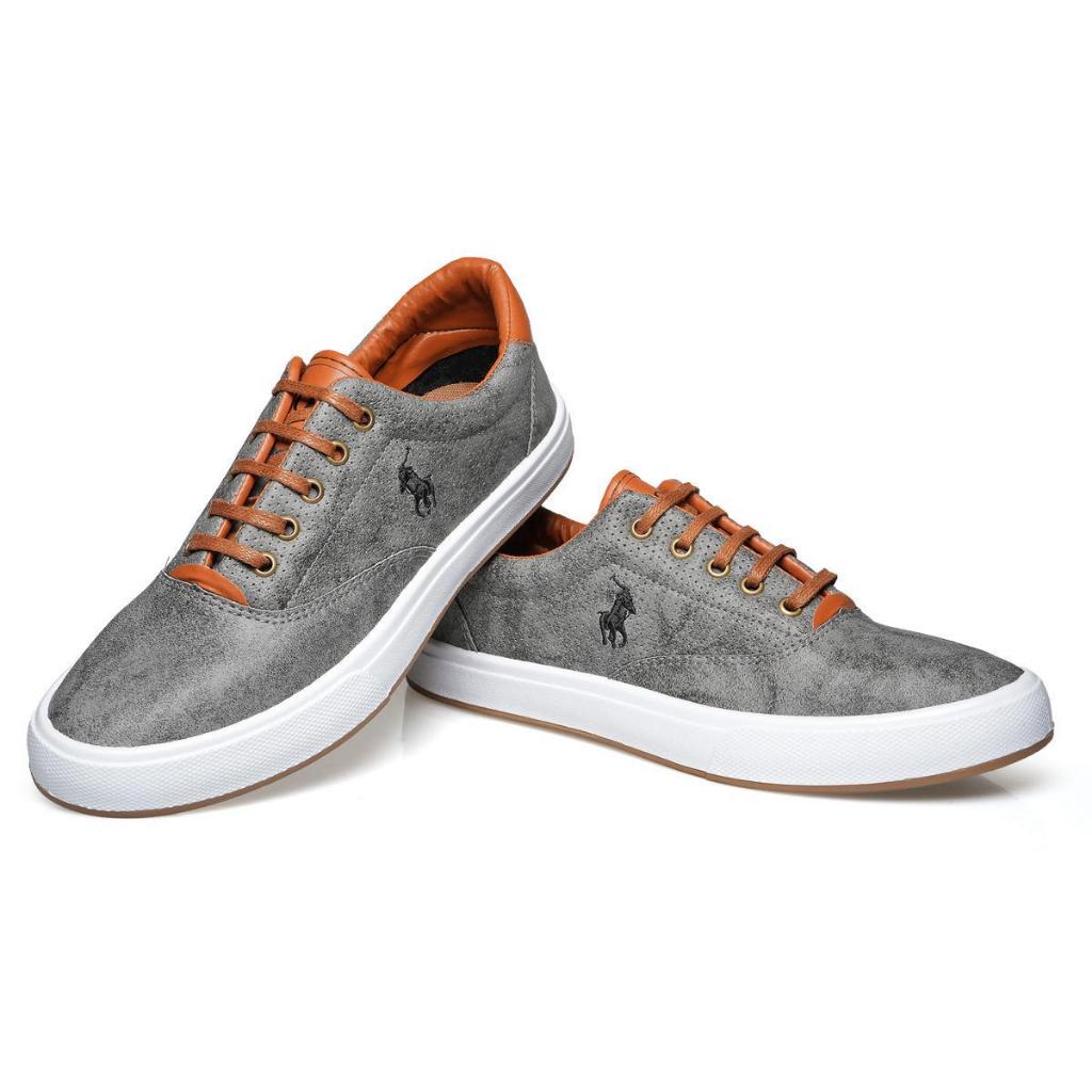 Tênis Masculino Casual Chic  Couro de Verdade, De