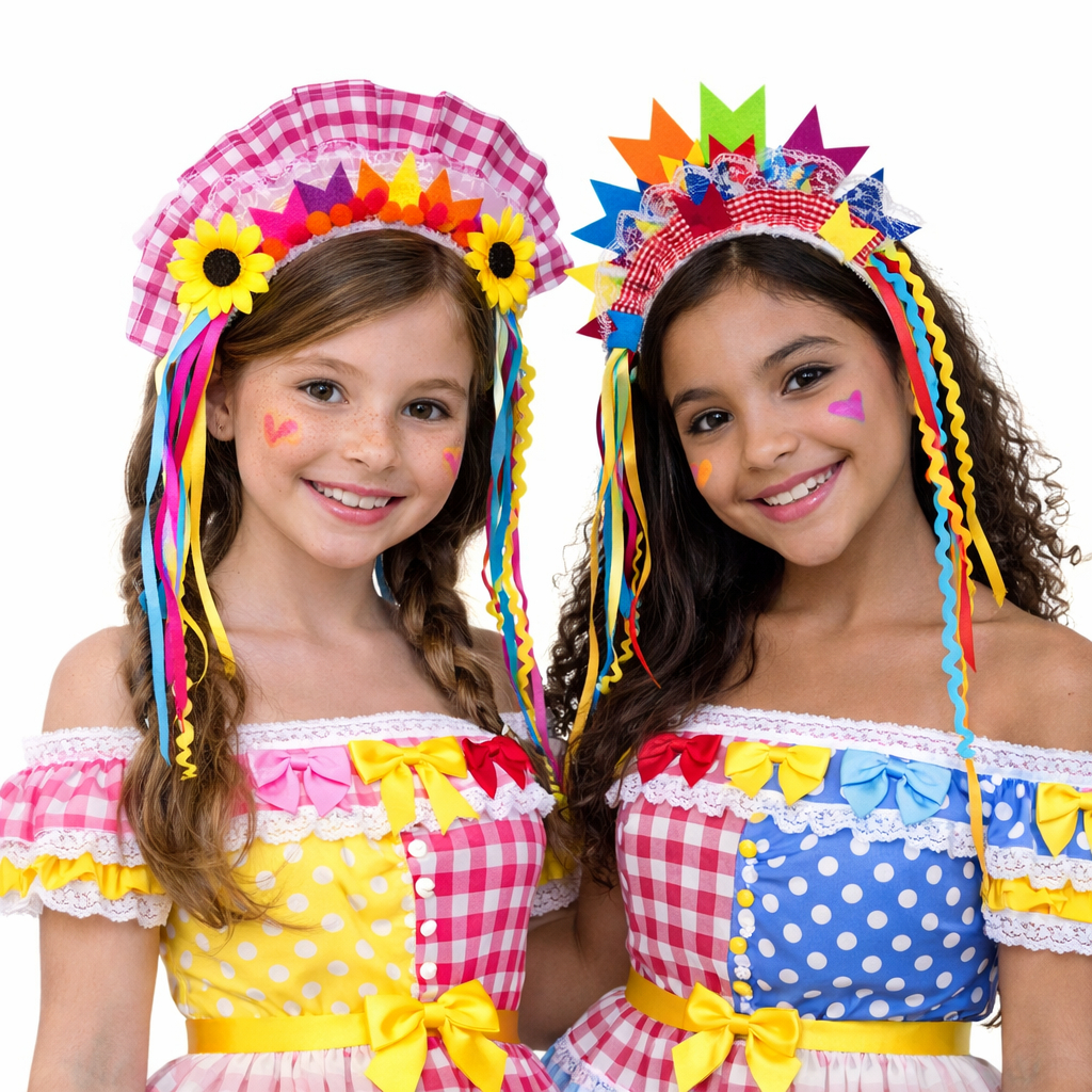 Tiara Caipira Infantil Com Bandeirinhas Coloridas 