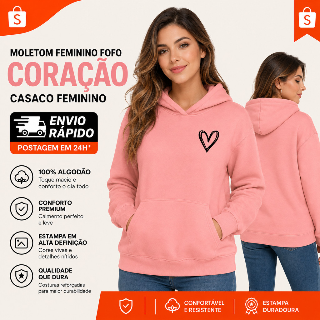 Moletom Feminino Fofo Moletom De Coração Feminin