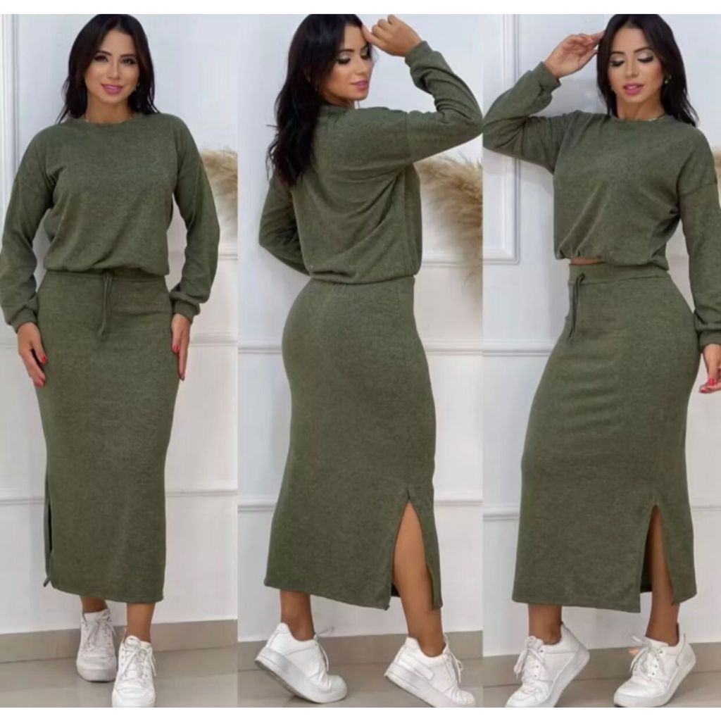 Conjunto Feminino Lanzinha Inverno Blusa Cropped e