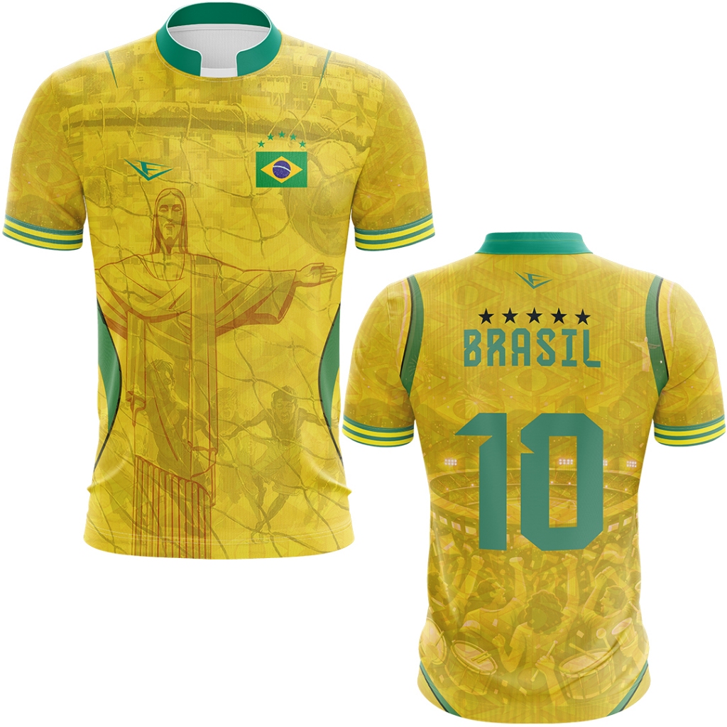 Camisa Camiseta do Brasil Amarela Cristo redentor 