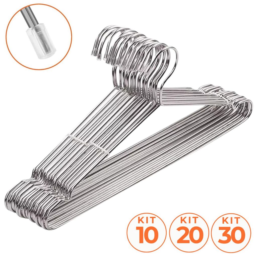 Kit 10/20/30 Cabides Tintureiro Metal Aço Cromado
