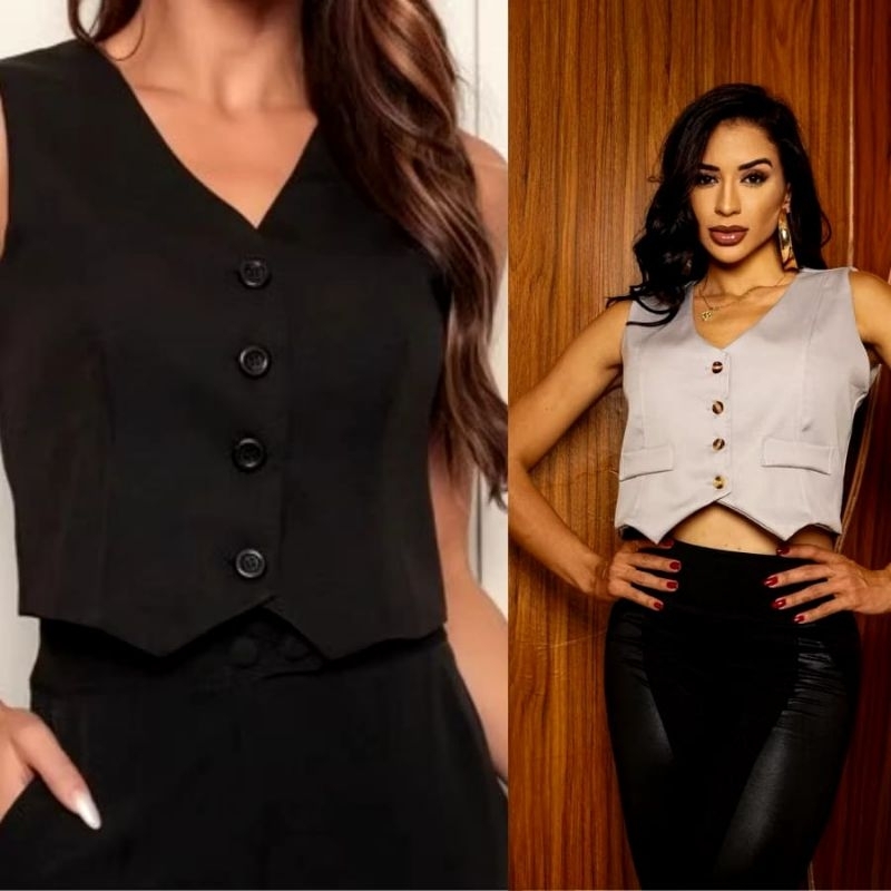 Colete Coletinho Alfaiataria Feminino Casual Com 4