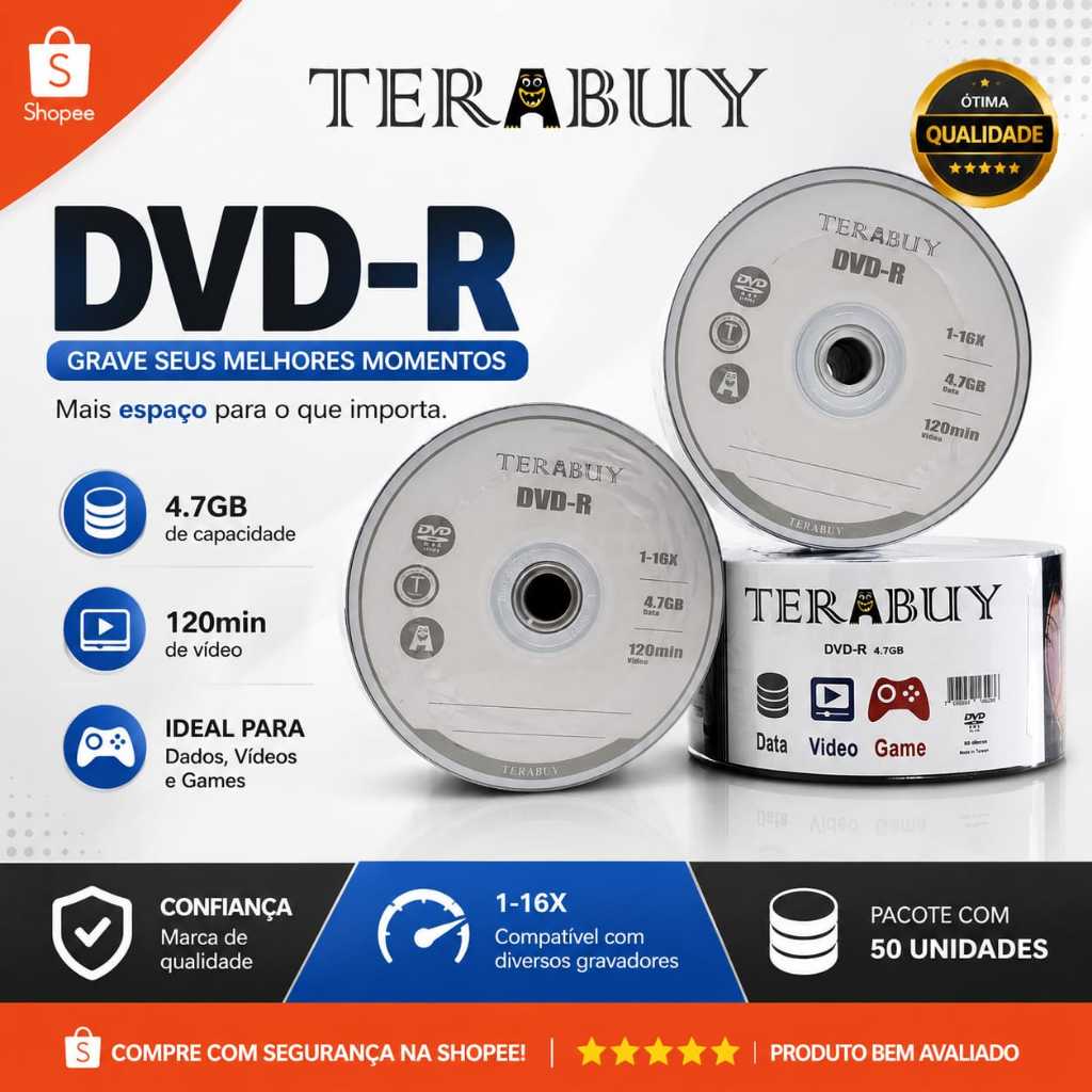 DVD-R Terabuy 4.7GB 16X Pack 50 Unidades Virgem Pa