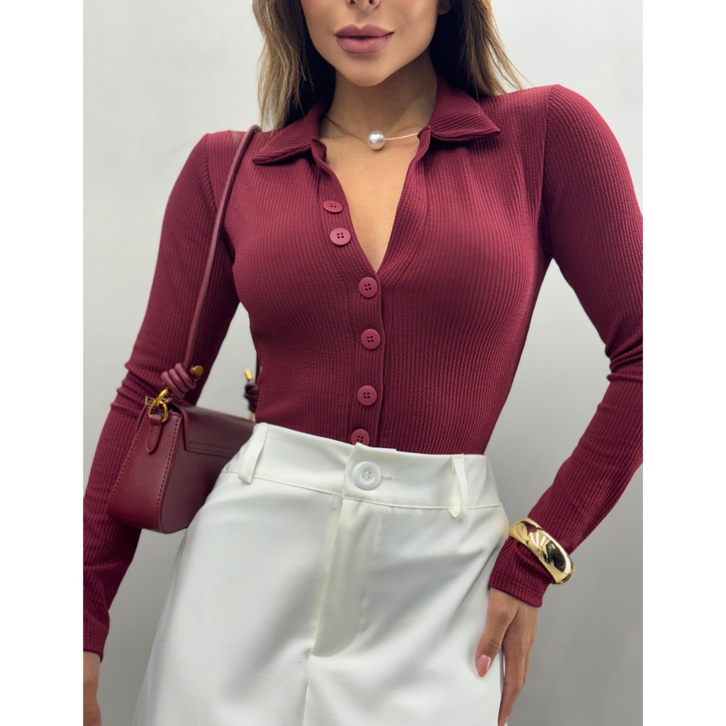 Body Feminino Anaruga Manga Longa Justa Estilo Sof