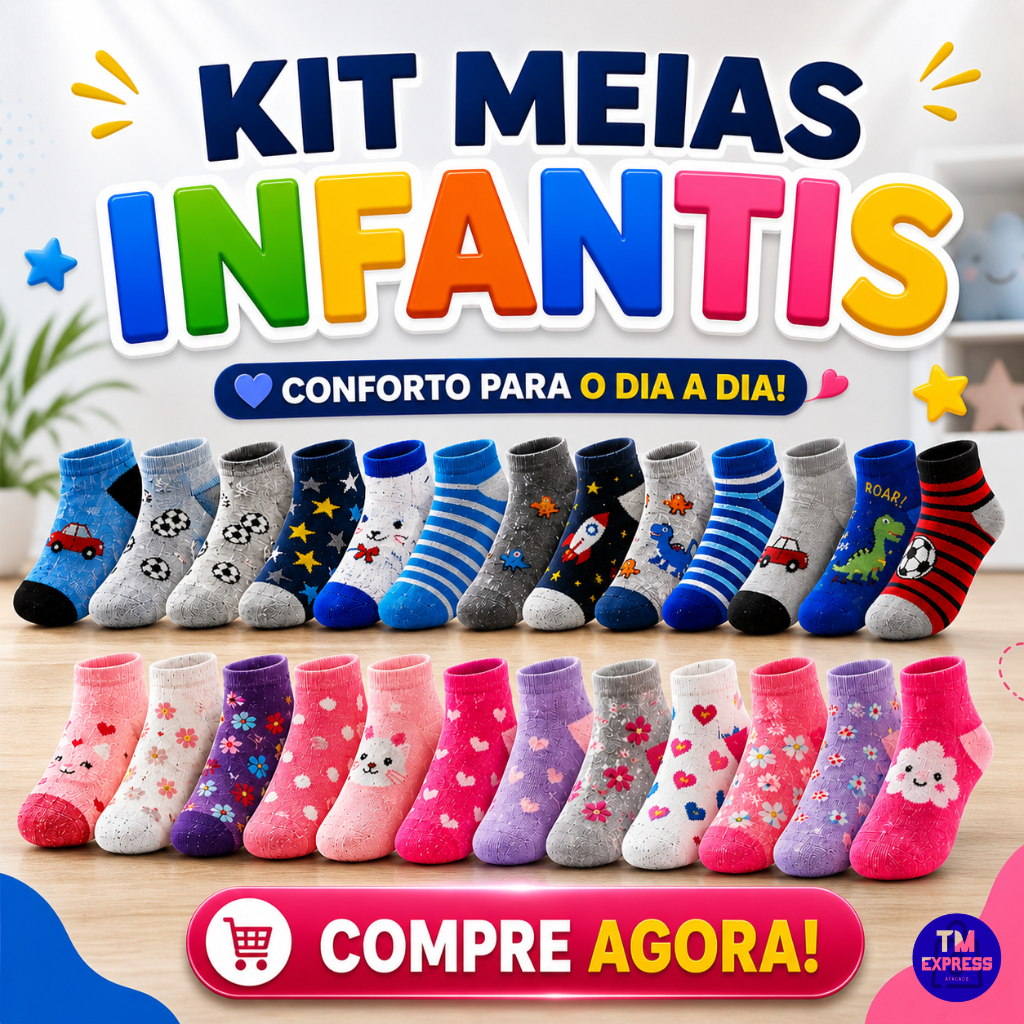 Kit Meia Infantil Até 12 pares masculino ou femin