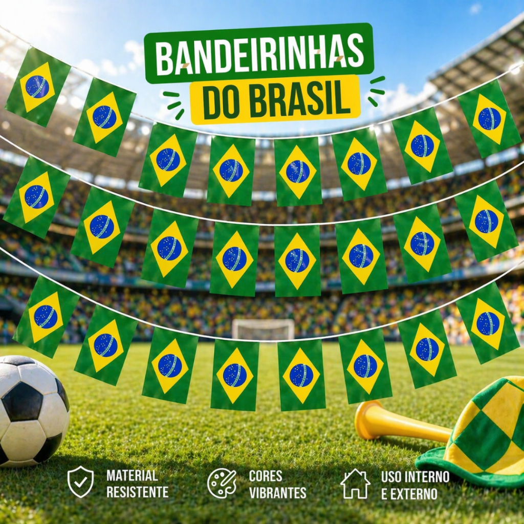 Kit Varal Bandeirinha do Brasil 10 Metros Copa do 