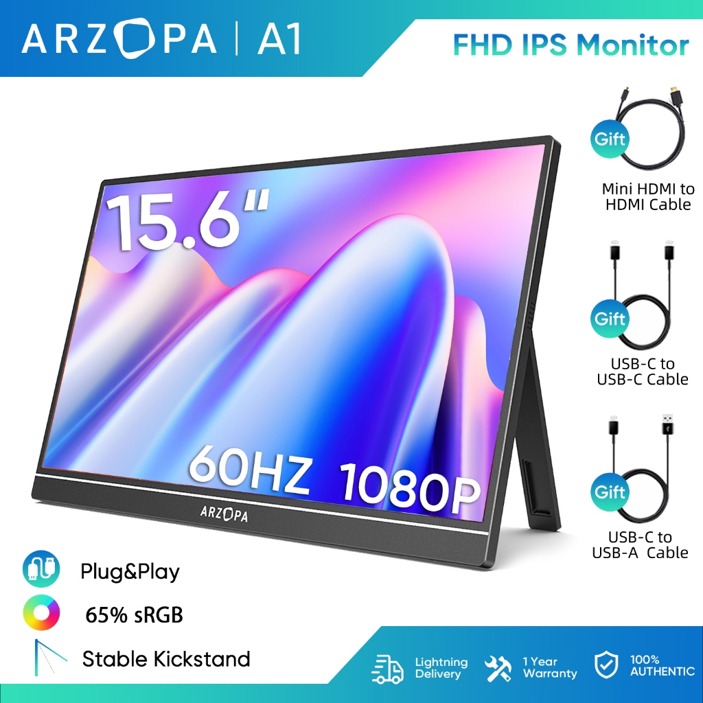 Monitor Portátil ARZOPA A1 15.6 FHD IPS, Tela Ult