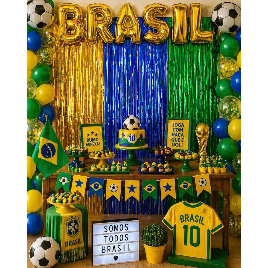 Kit Balão Letras Brasil 40cm + 3 Cortinas Metaliz