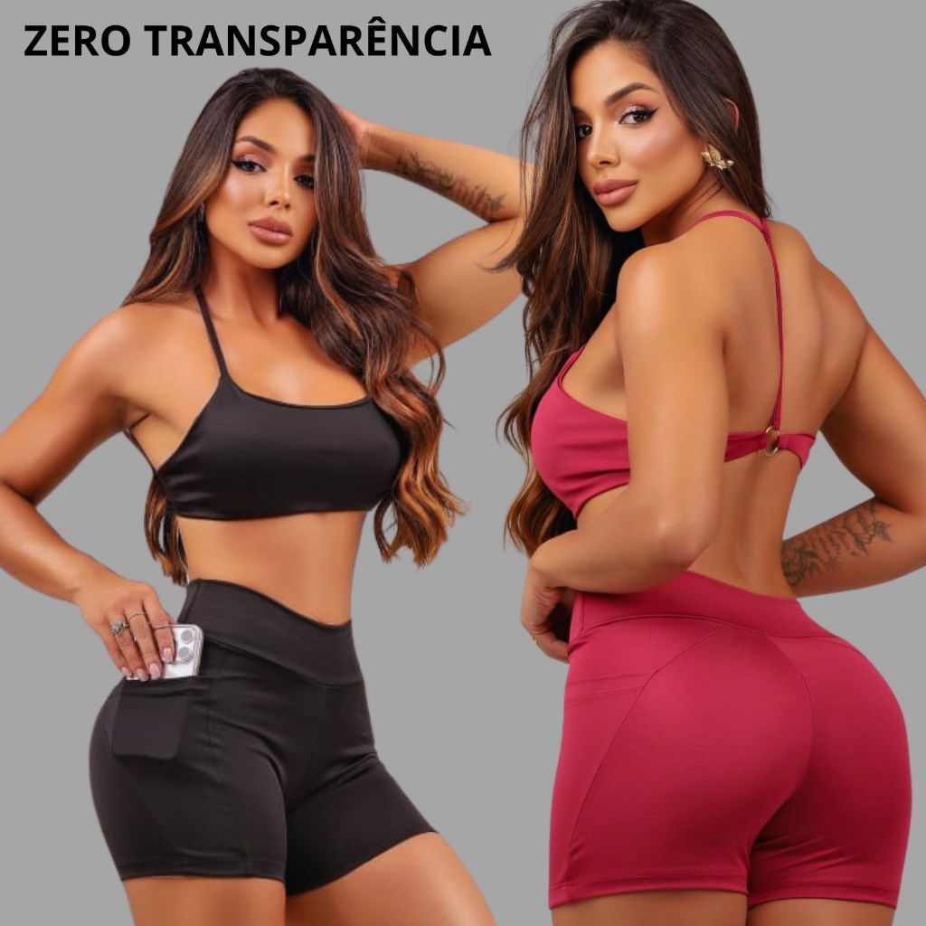 Conjunto fitness feminino ] shorts possui bolso la