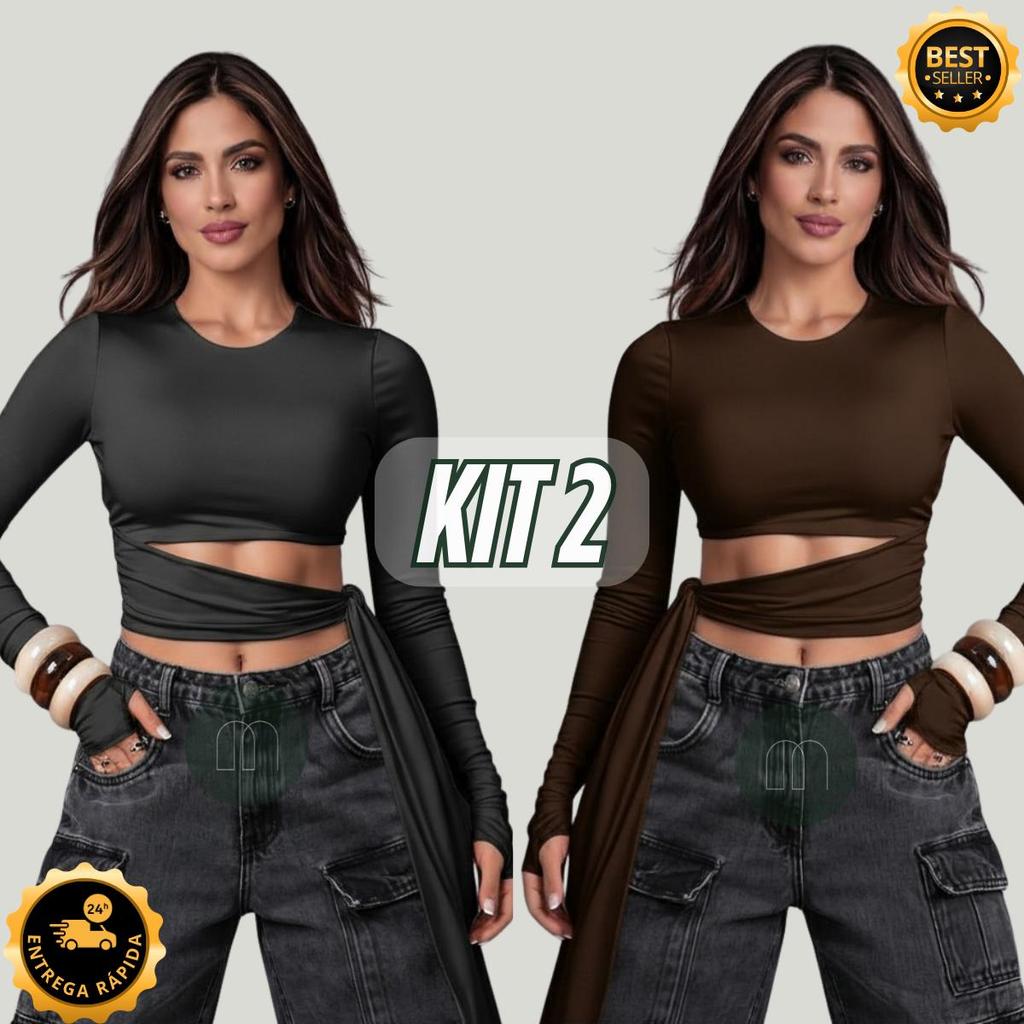 Kit 2 ou 1 Unidade Blusa Cropped com Amarração M