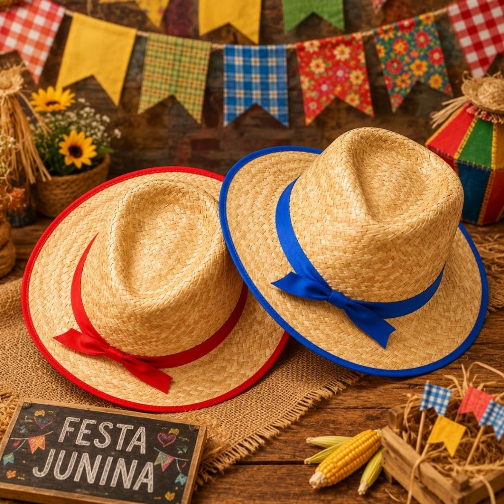Chapéu Palha Malandrinho Caipira Festa Junina Inf