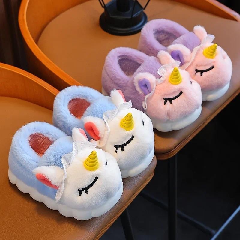 Chinelos De Pelúcia De Unicórnio Para Crianças 