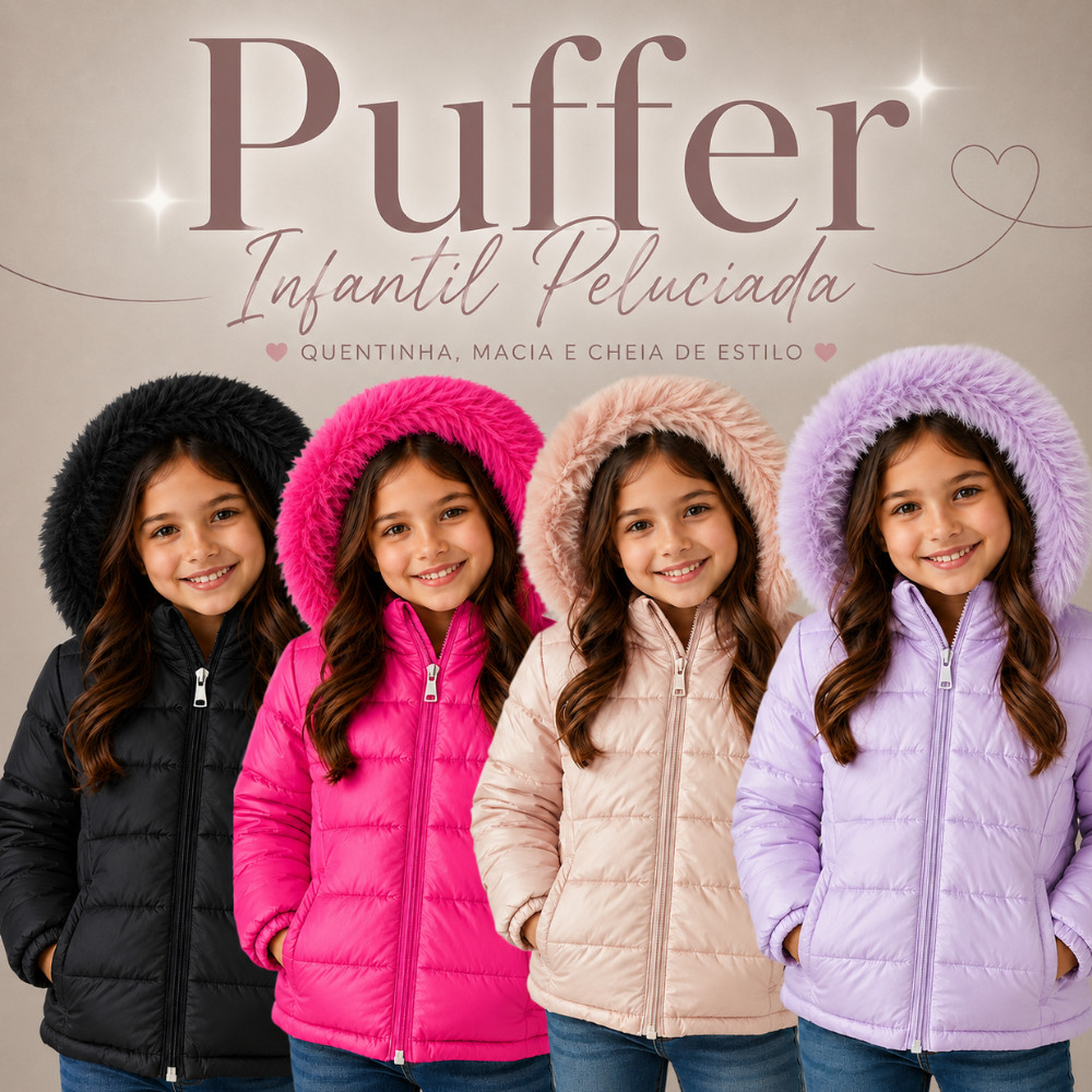 Jaqueta Puffer Infantil Juvenil Forrada Pelinho Me