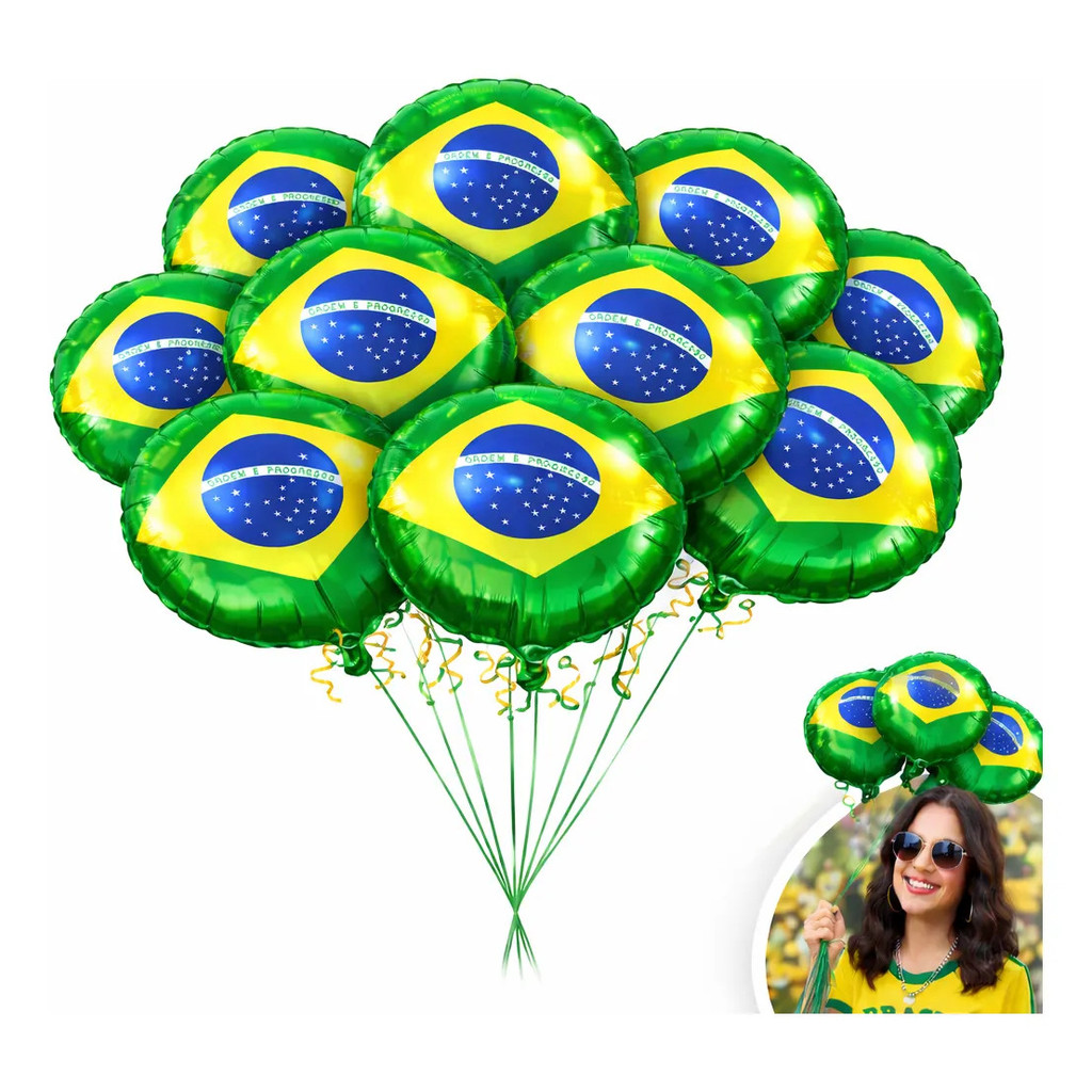 Kit 10 Balão Metalizado Bandeira Do Brasil Copa D
