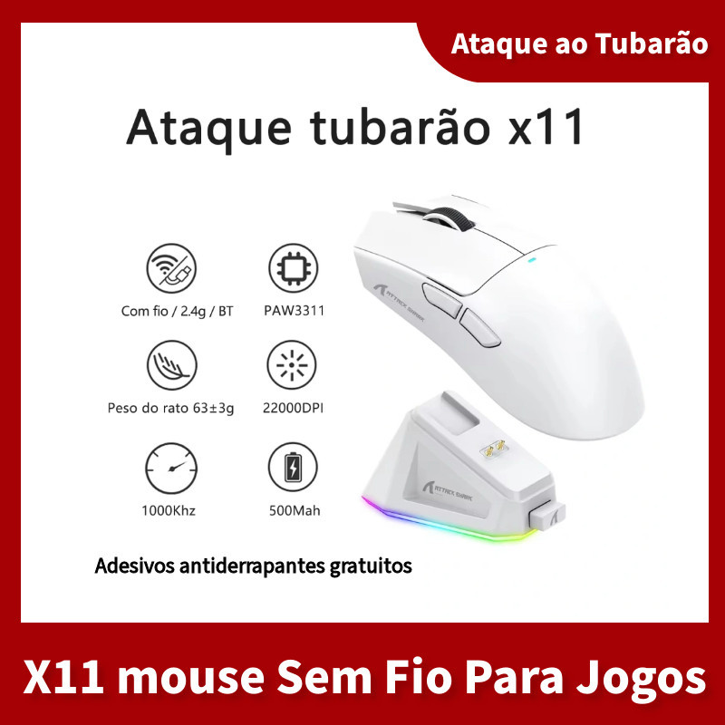 mouse Para Jogos Leve Sem Fio Attack shark R1 X11 