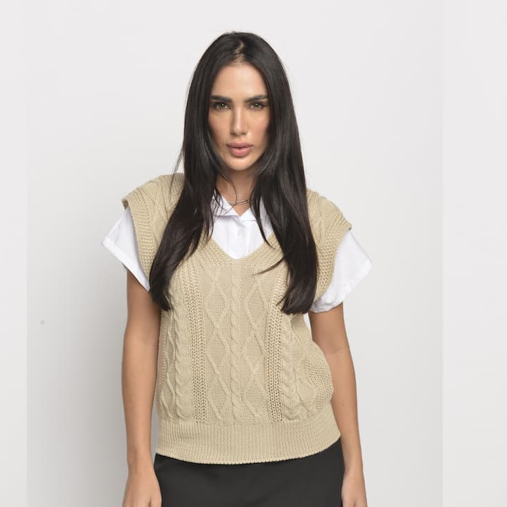 Colete Feminino Tricô Junino Tranças Inverno Fes